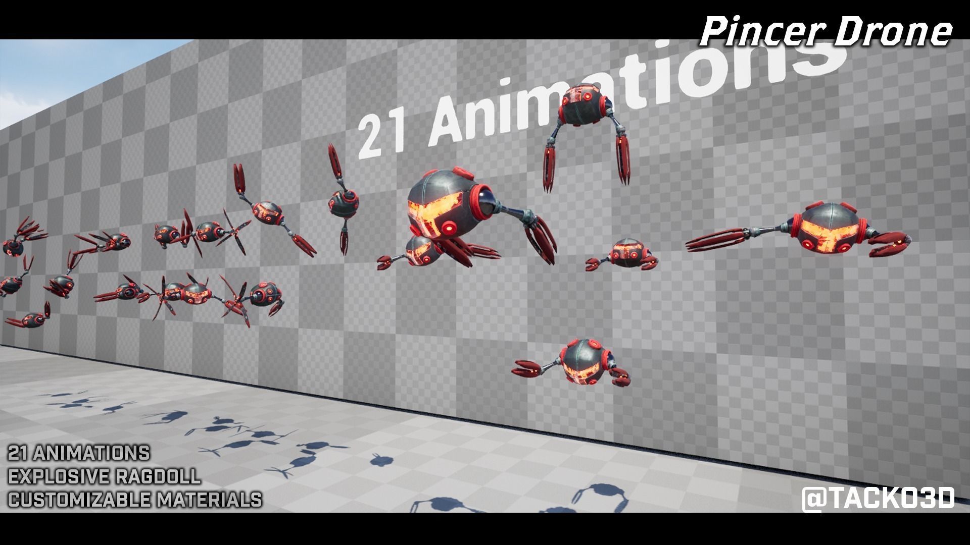 Pincer Drone - Customizable Drone Low-poly 3D model_7