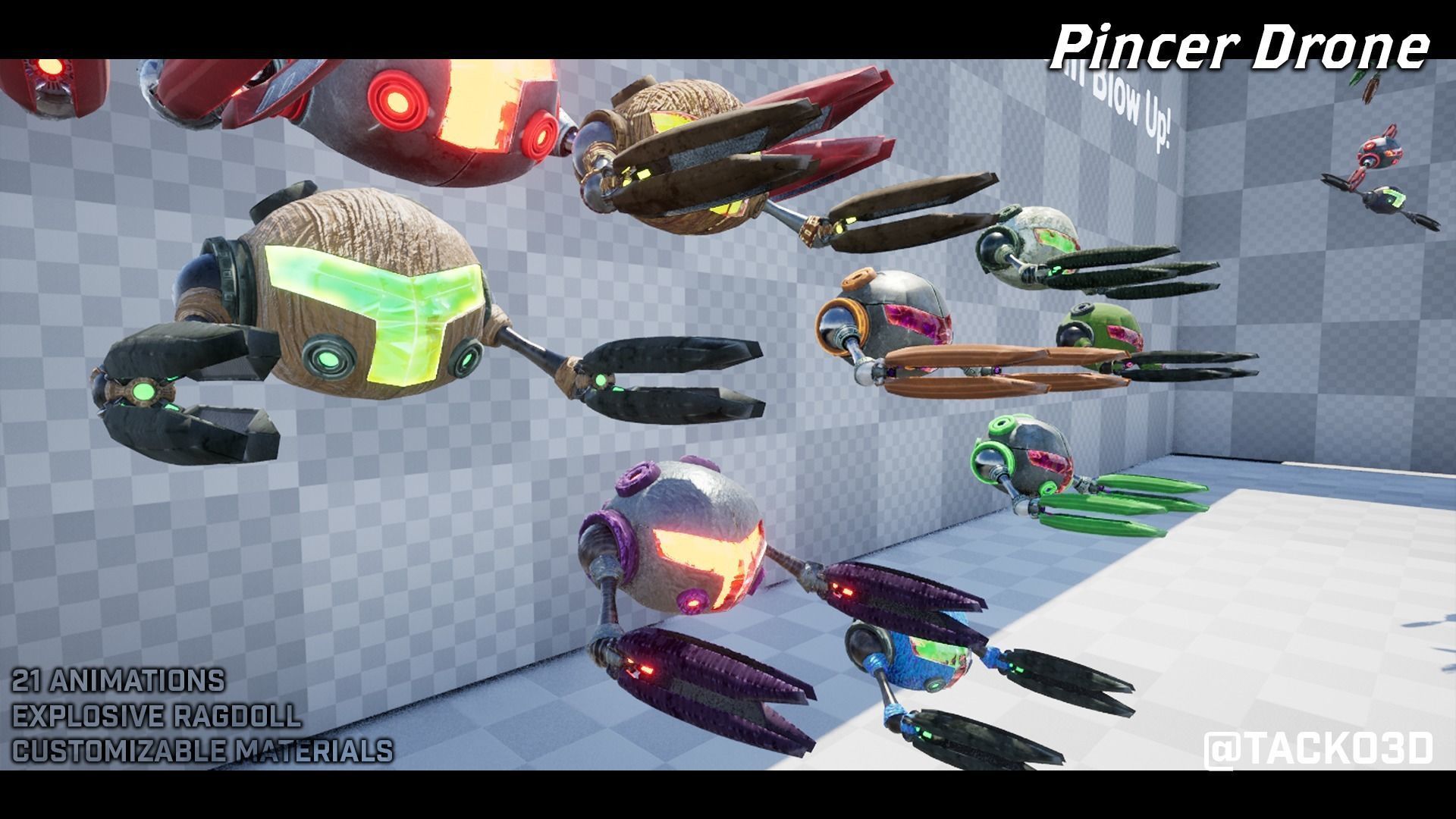 Pincer Drone - Customizable Drone Low-poly 3D model_5