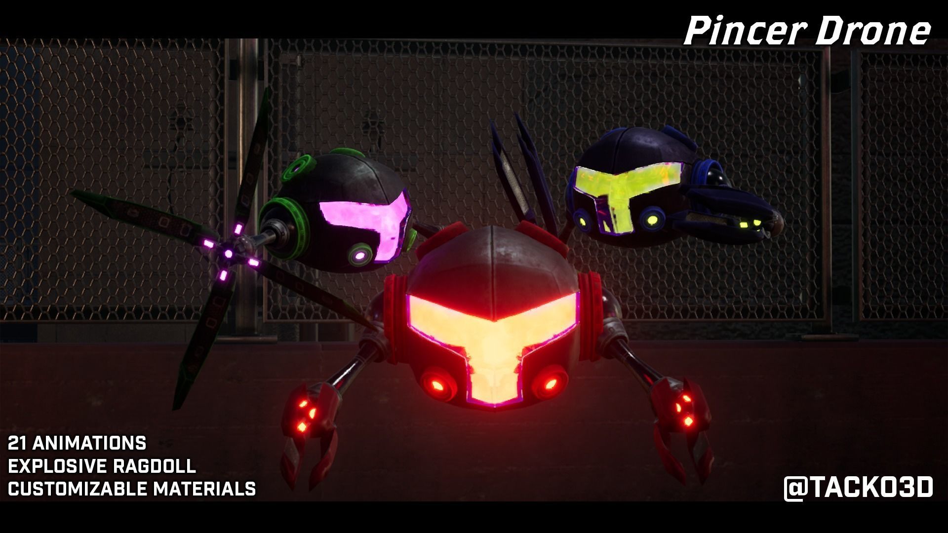Pincer Drone - Customizable Drone Low-poly 3D model_3