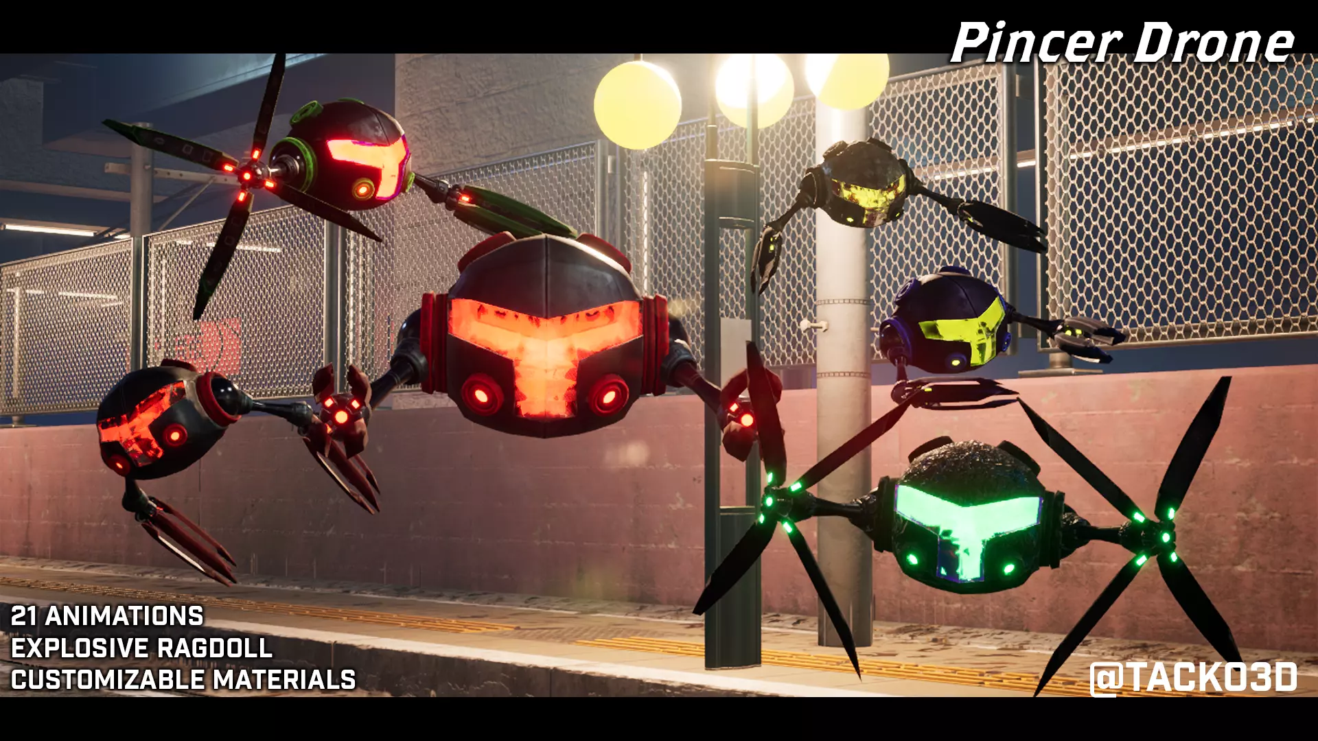Pincer Drone - Customizable Drone Low-poly 3D model_0