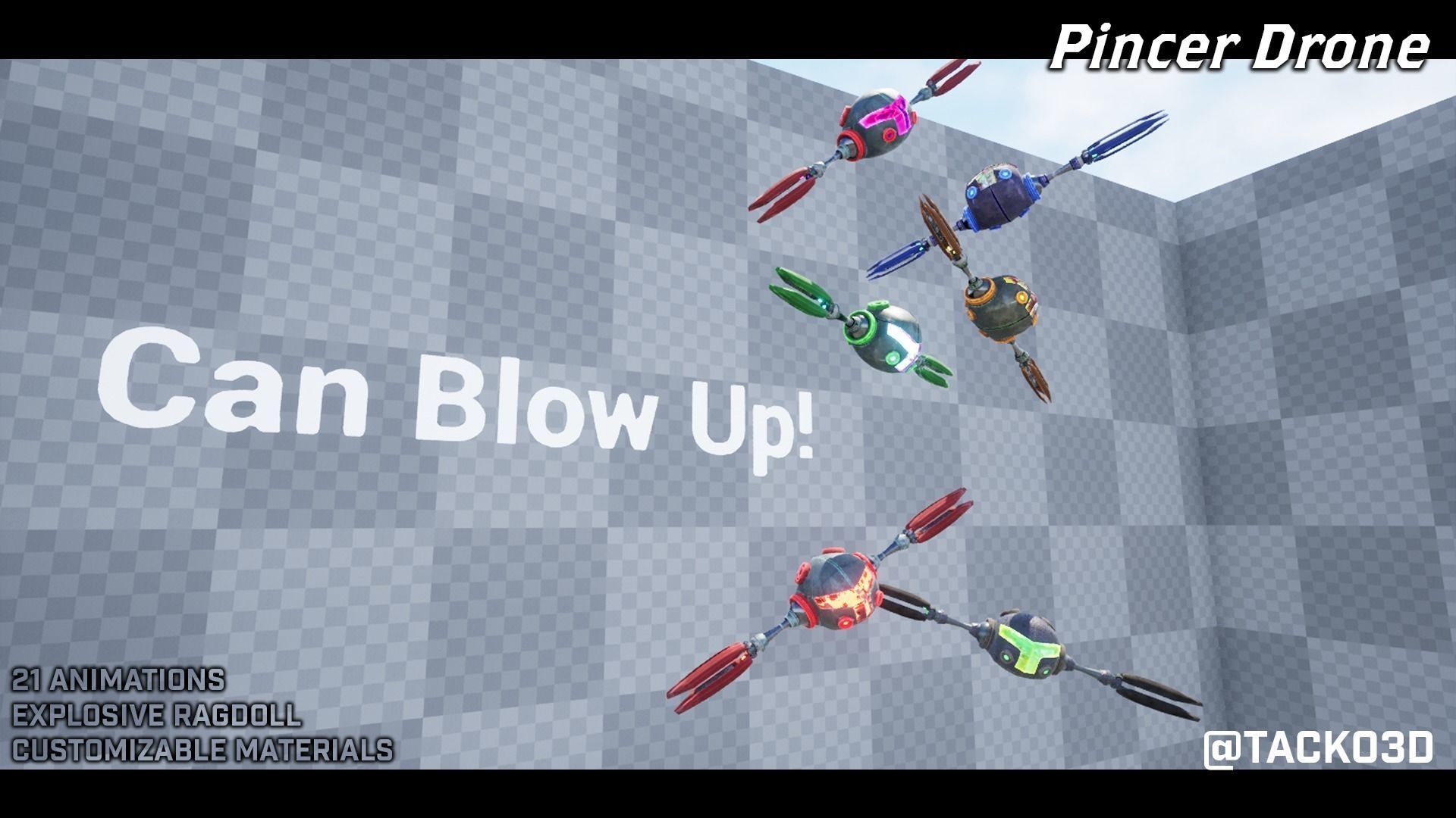 Pincer Drone - Customizable Drone Low-poly 3D model_10