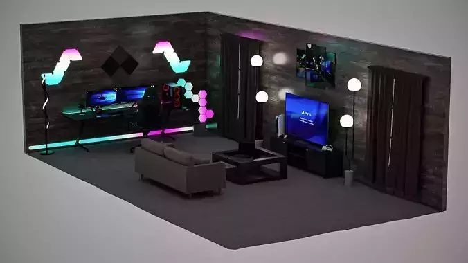 Complete Gaming Room Pack Low-poly 3D model