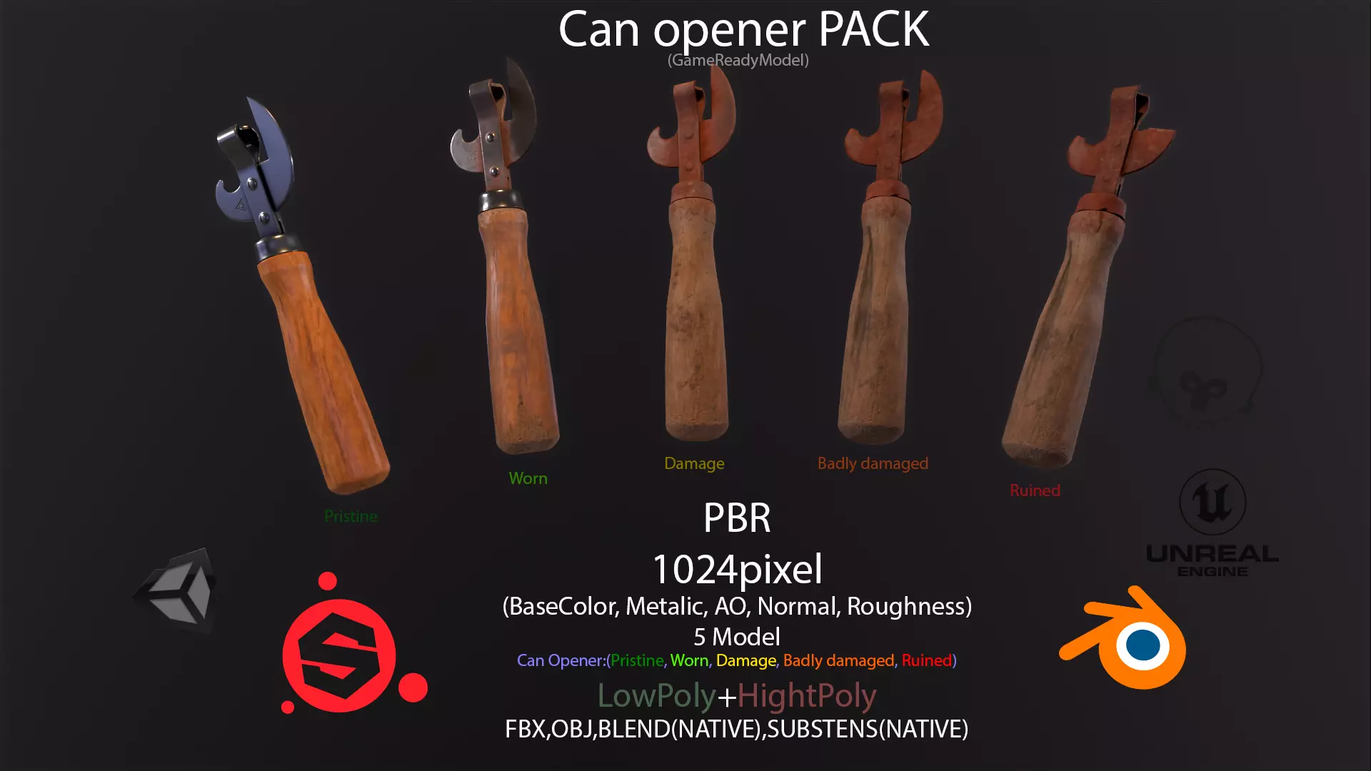Pack can opener Low-poly 3D model_0