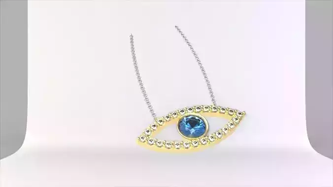 Blue and White Diamond Evil Eye Pendant Necklace Jewelry
