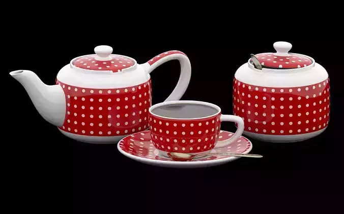 Ceramic tea set in Russian style 3D model