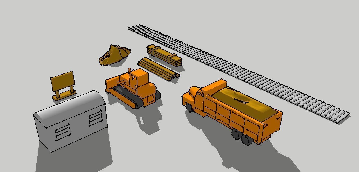 Construction Site Bulldozer Dumptruck Set by Outland Models 3D print model_3