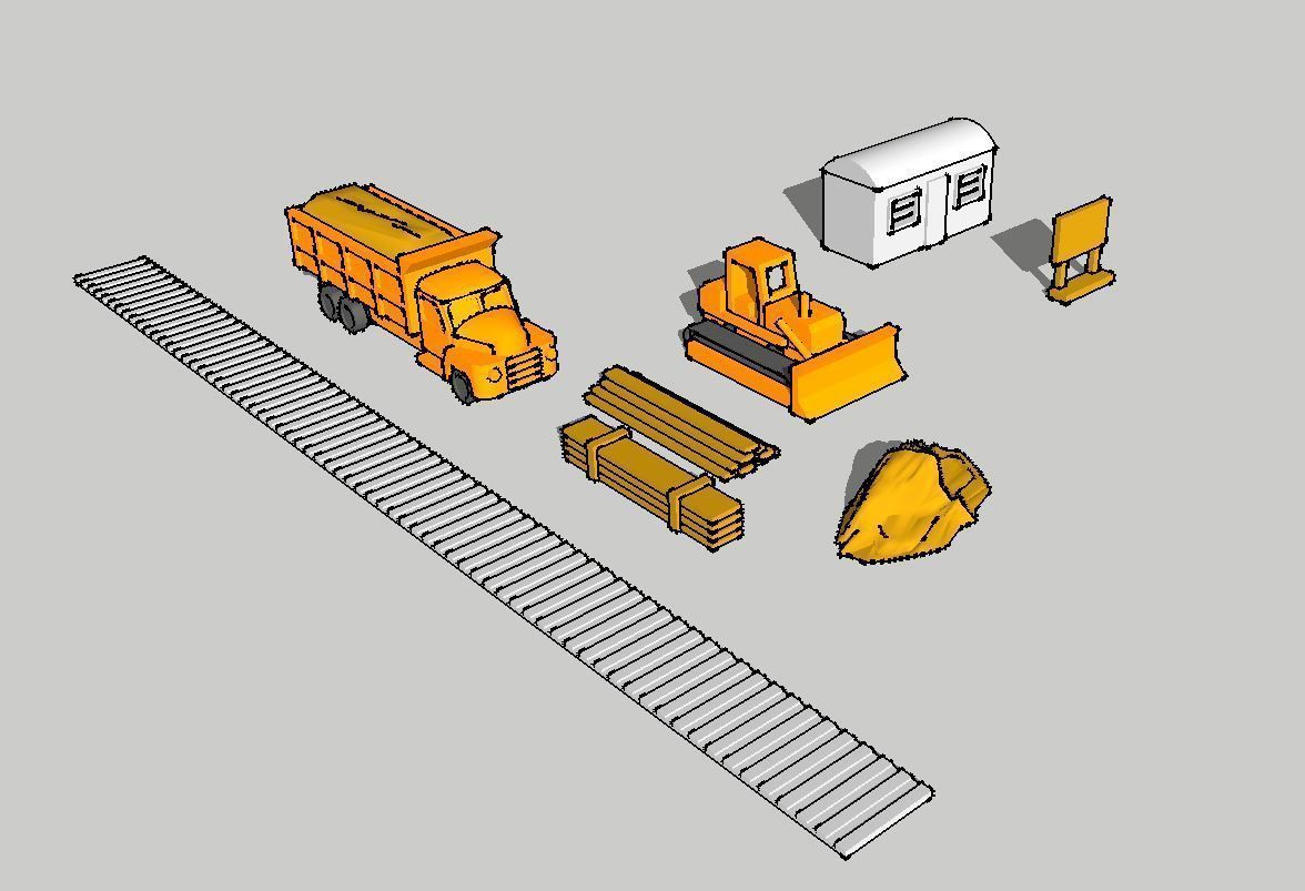 Construction Site Bulldozer Dumptruck Set by Outland Models 3D print model_1