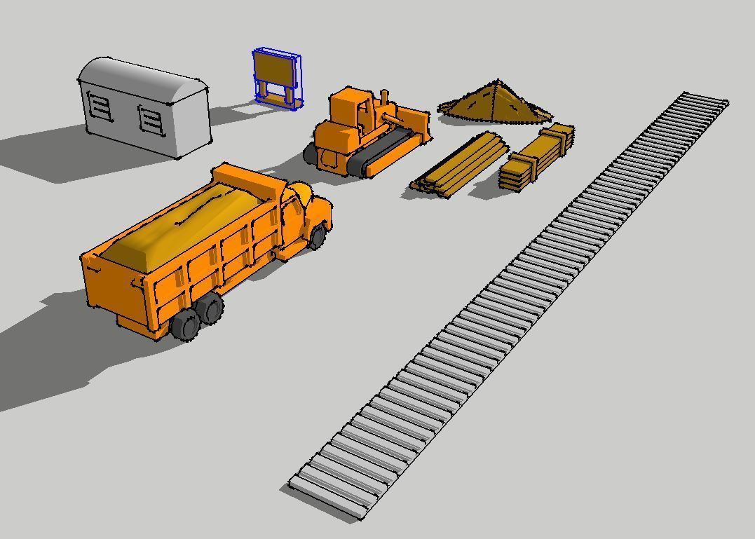 Construction Site Bulldozer Dumptruck Set by Outland Models 3D print model_2