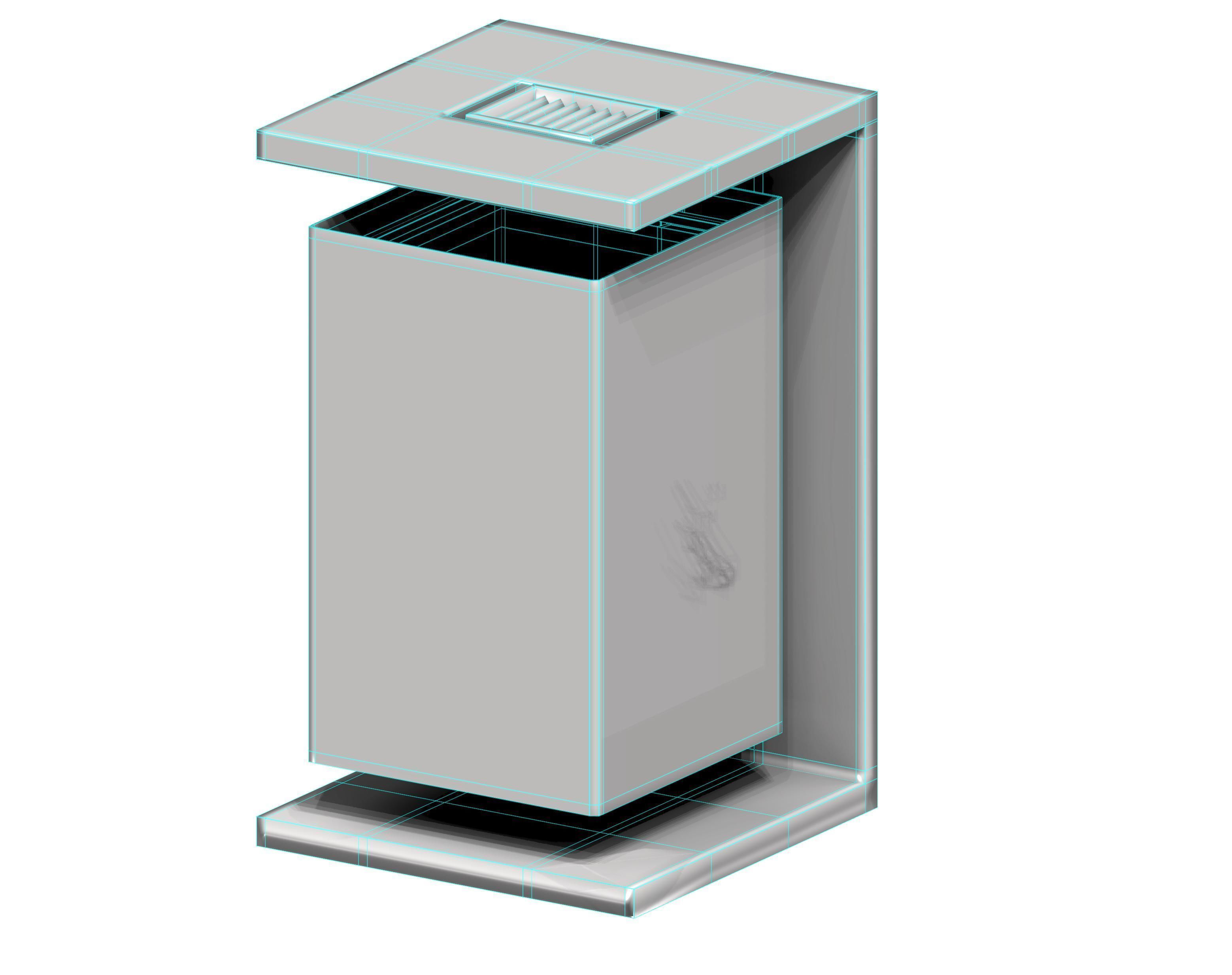 Aluminum height adjustable box type trash can Low-poly 3D model_5