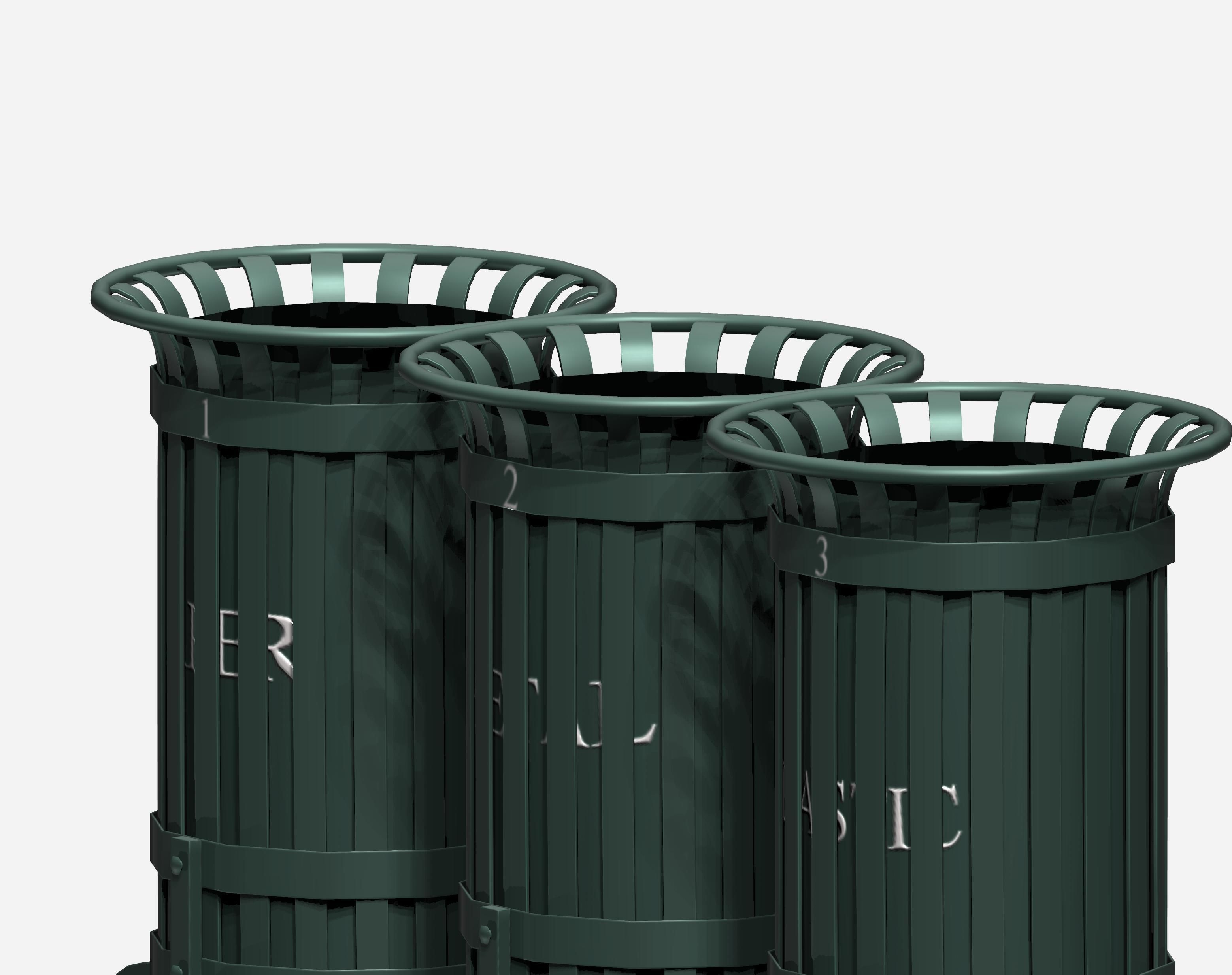 Triple cage type open blue street garbage bin Low-poly 3D model_5