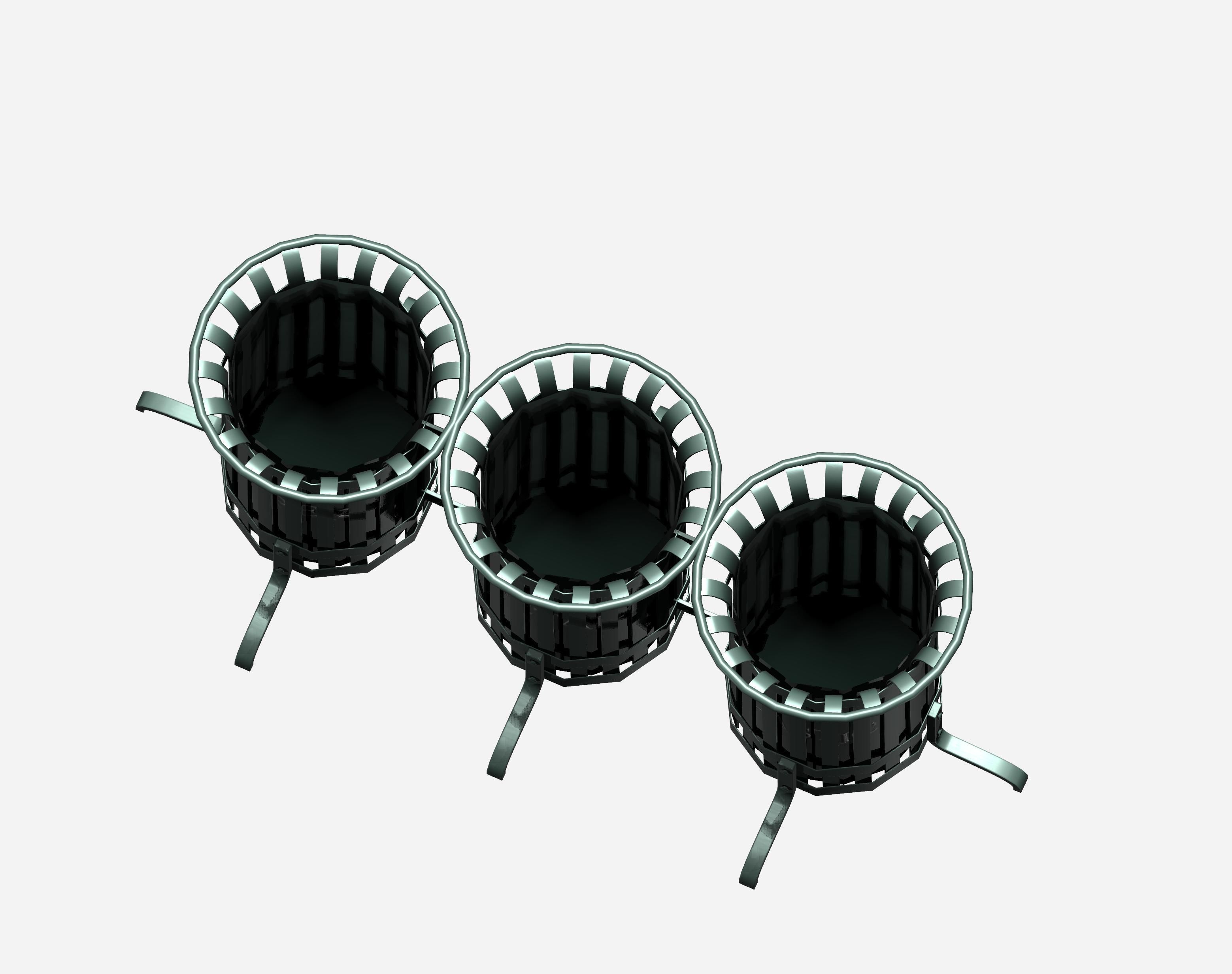 Triple cage type open blue street garbage bin Low-poly 3D model_2