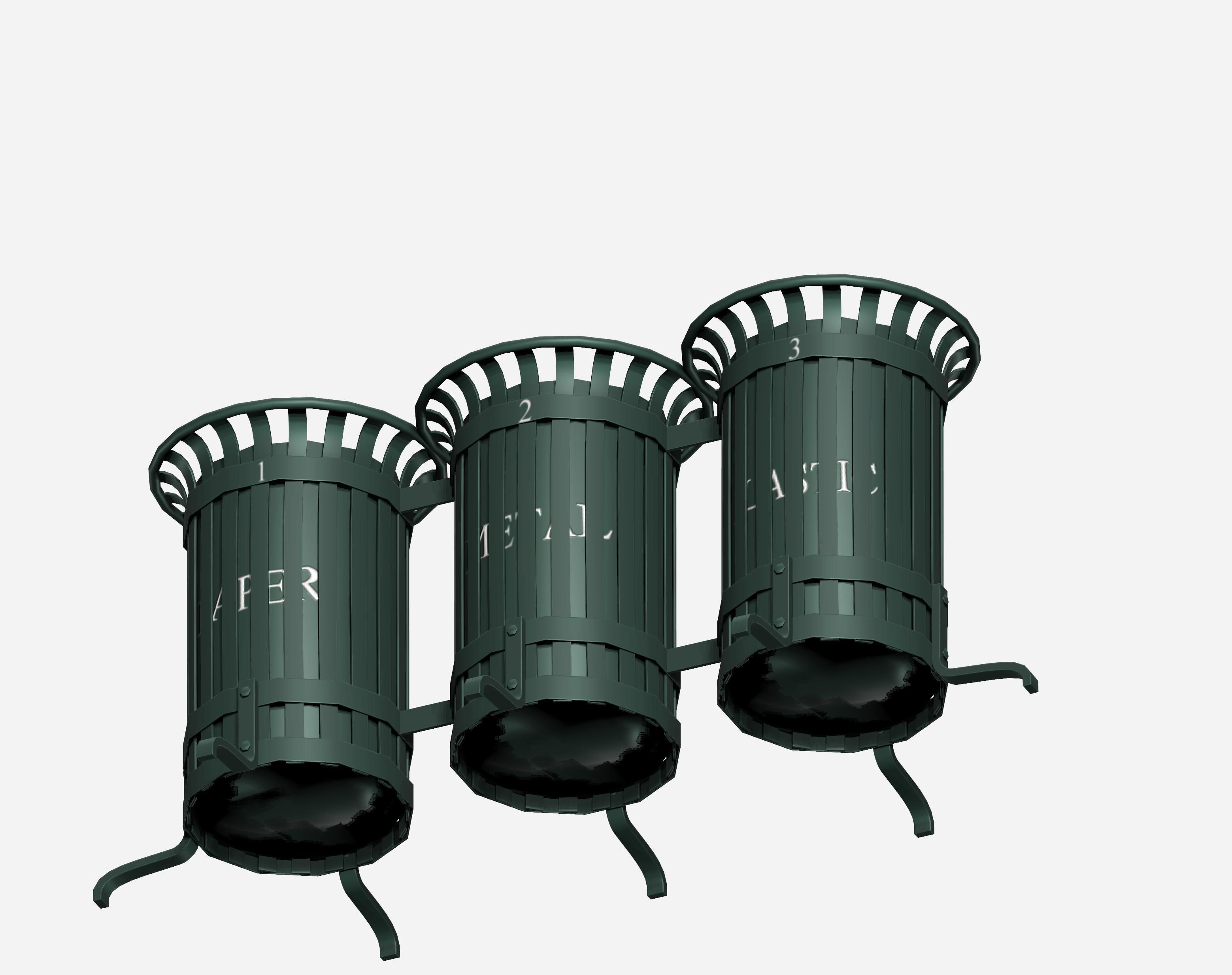 Triple cage type open blue street garbage bin Low-poly 3D model_3