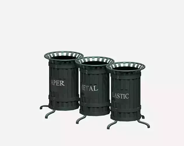 Triple cage type open blue street garbage bin Low-poly 3D model Triple cage type open blue street garbage bin Low-poly 3D model