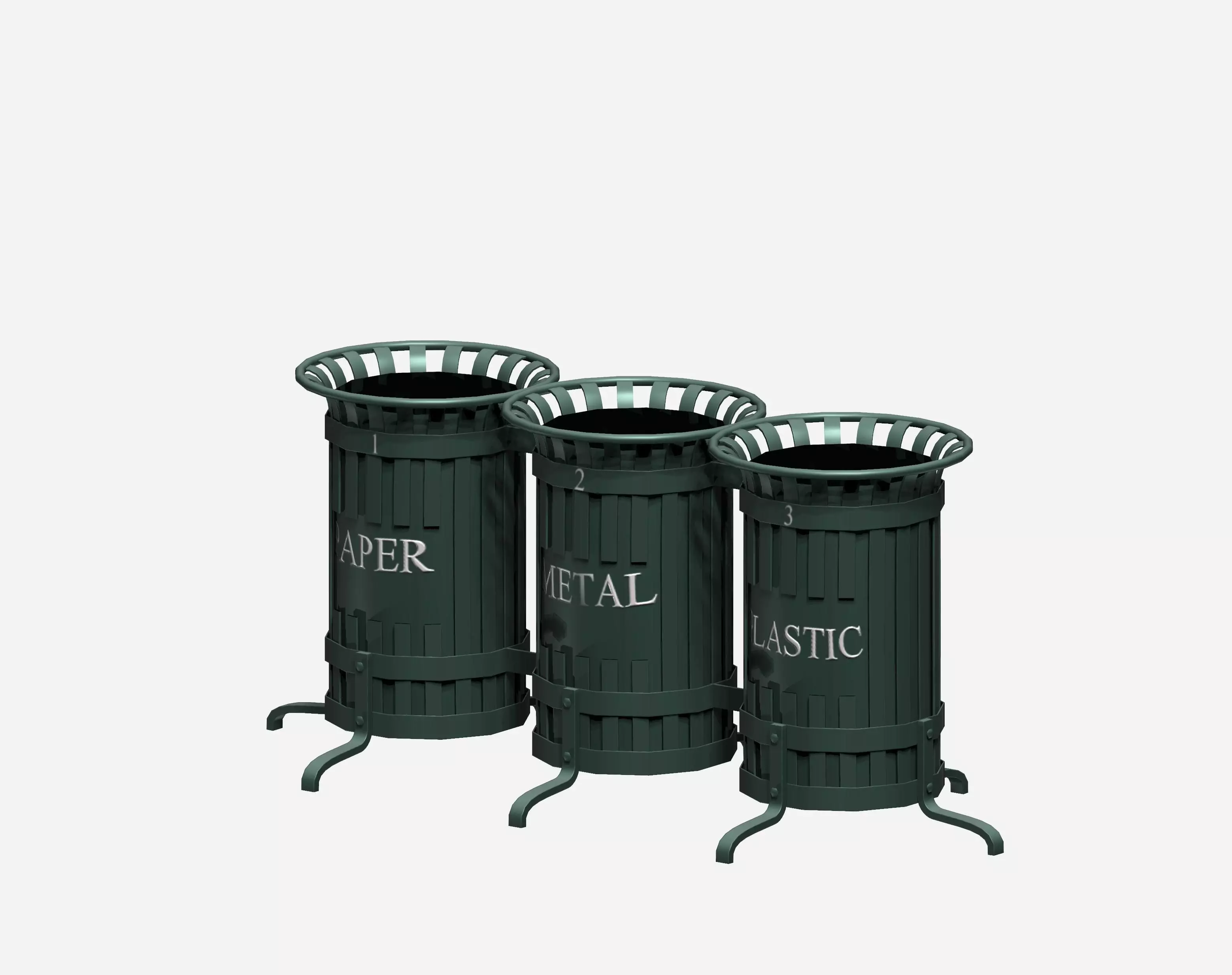 Triple cage type open blue street garbage bin Low-poly 3D model_0