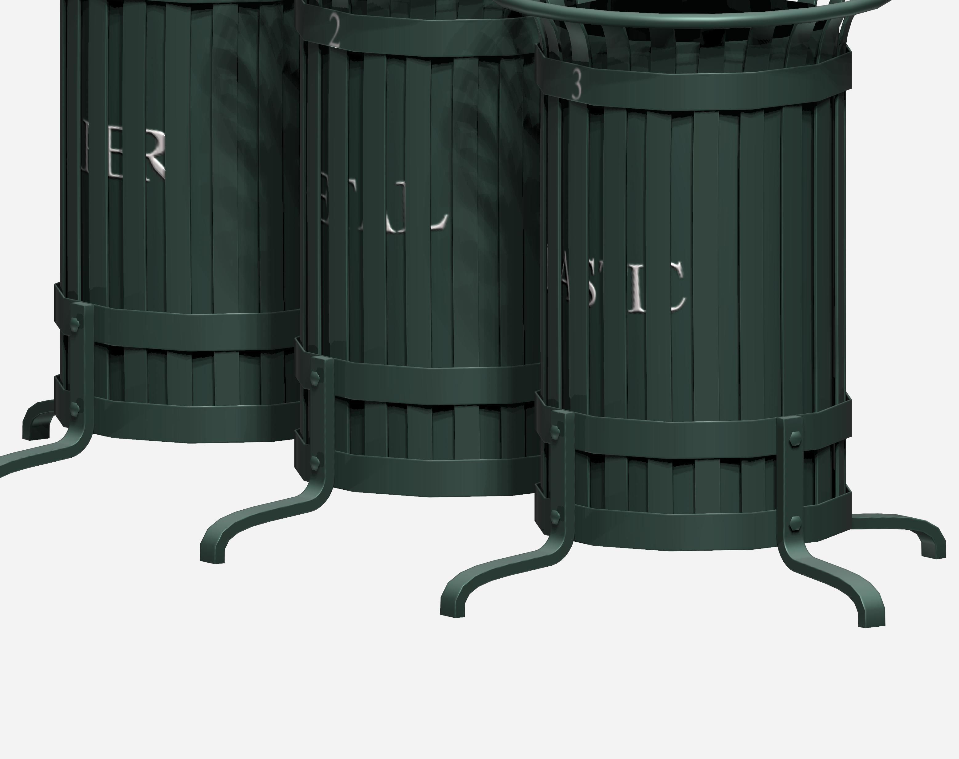 Triple cage type open blue street garbage bin Low-poly 3D model_4