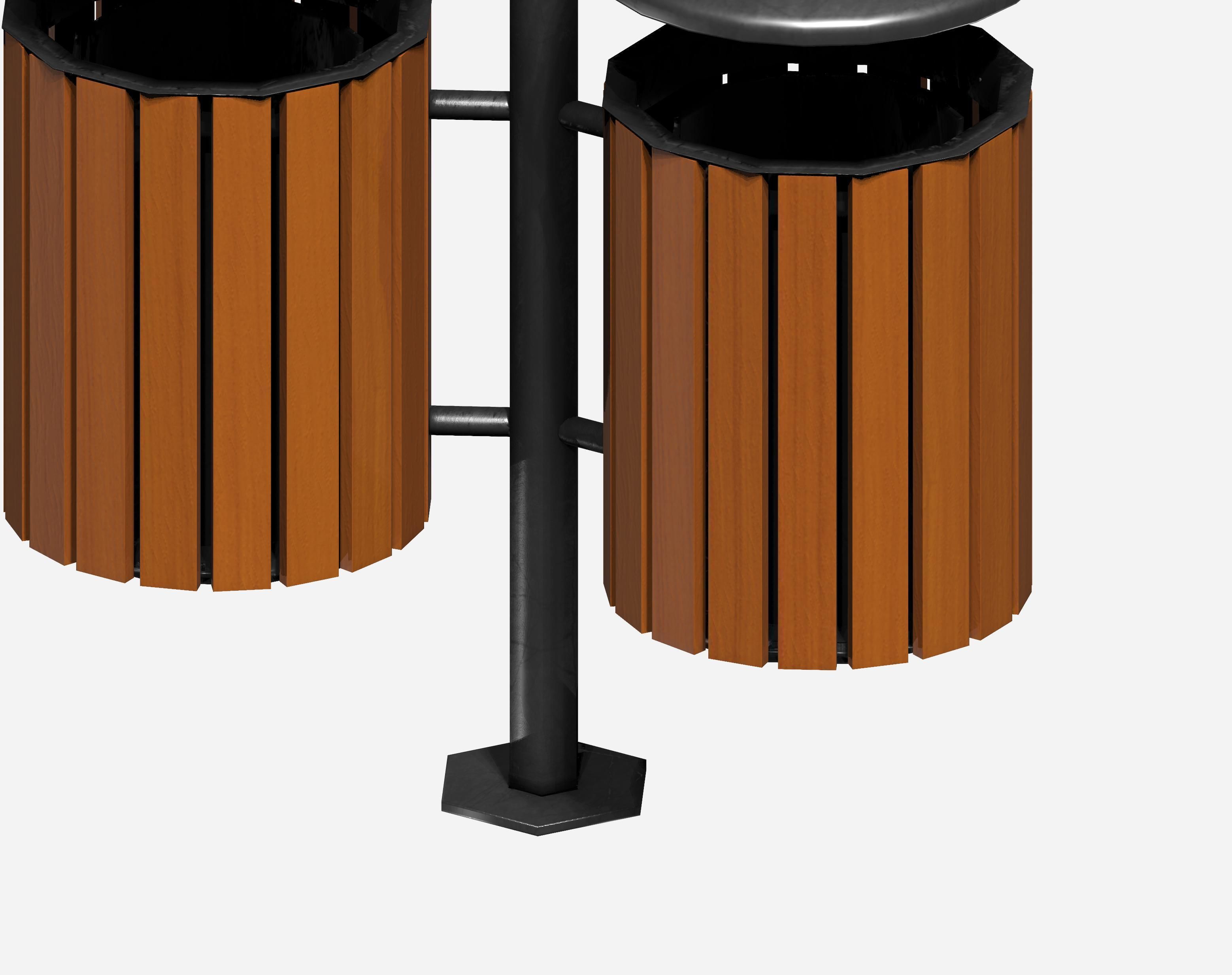 Double wooden circular cage  trash can with tap cover Low-poly 3D model_4