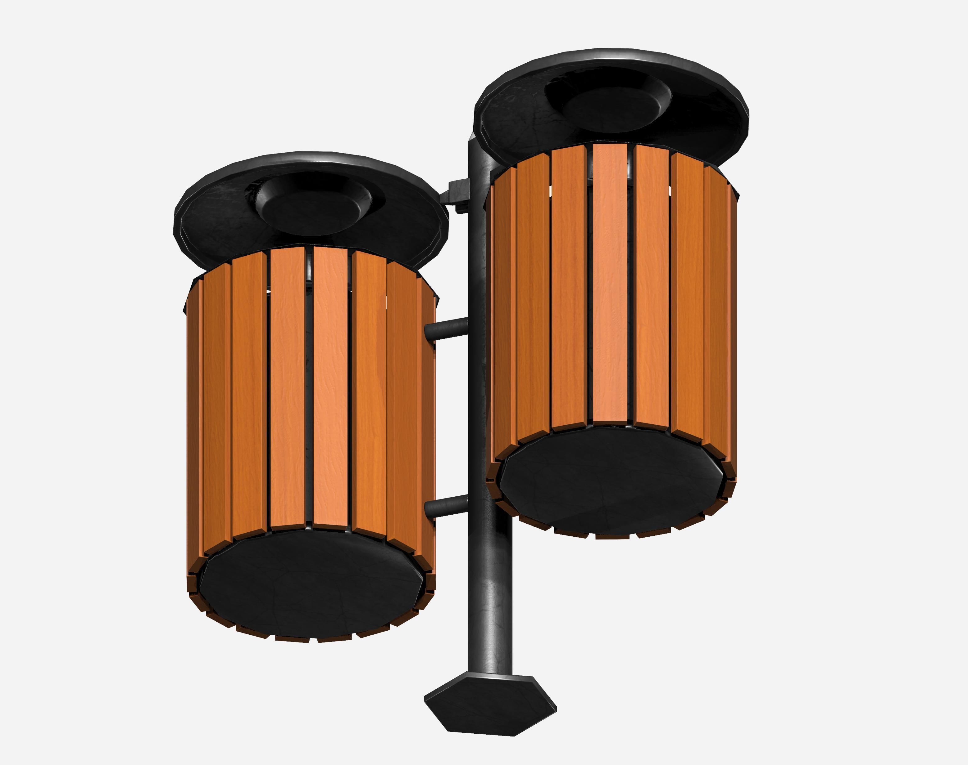 Double wooden circular cage  trash can with tap cover Low-poly 3D model_2