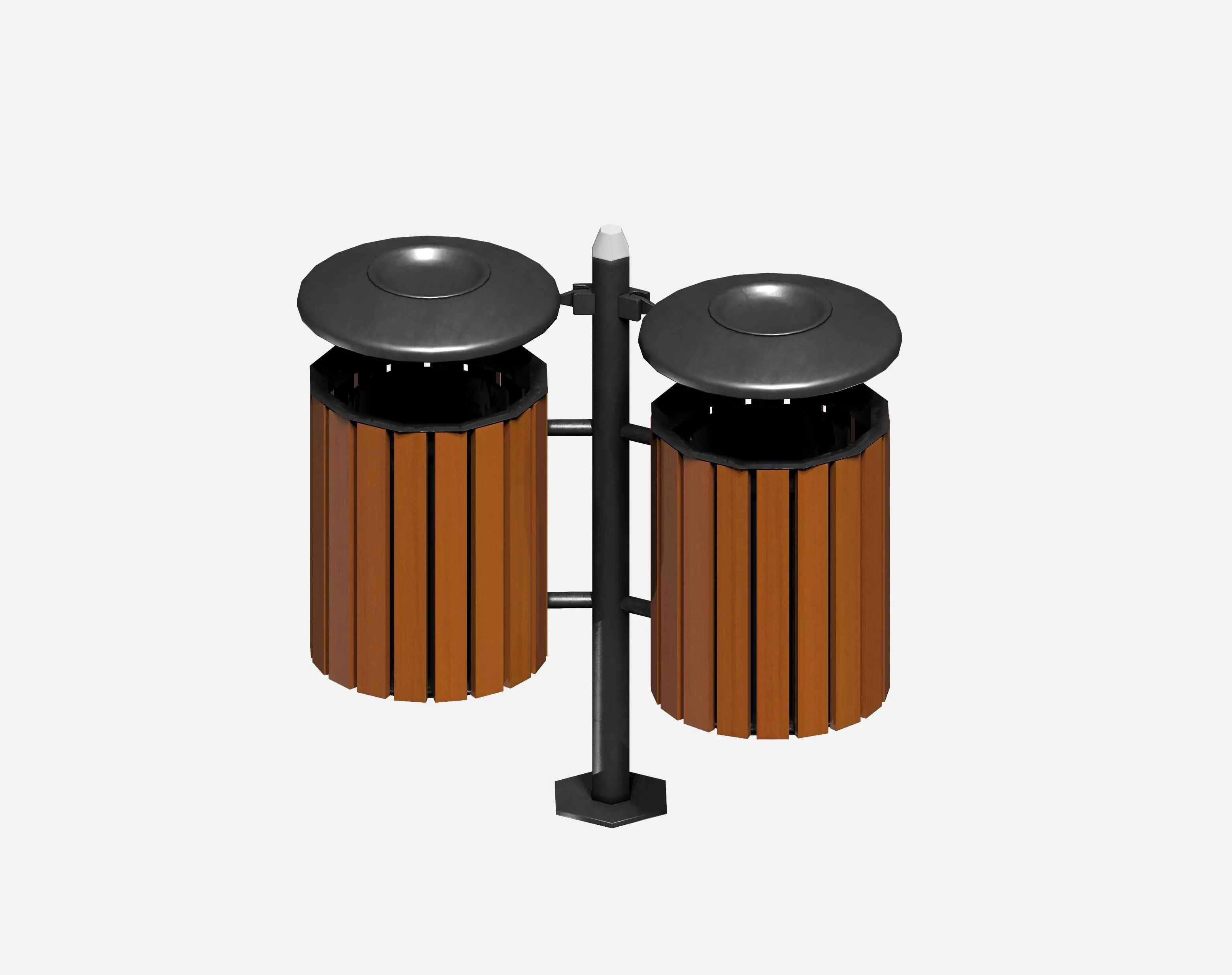 Double wooden circular cage  trash can with tap cover Low-poly 3D model_0