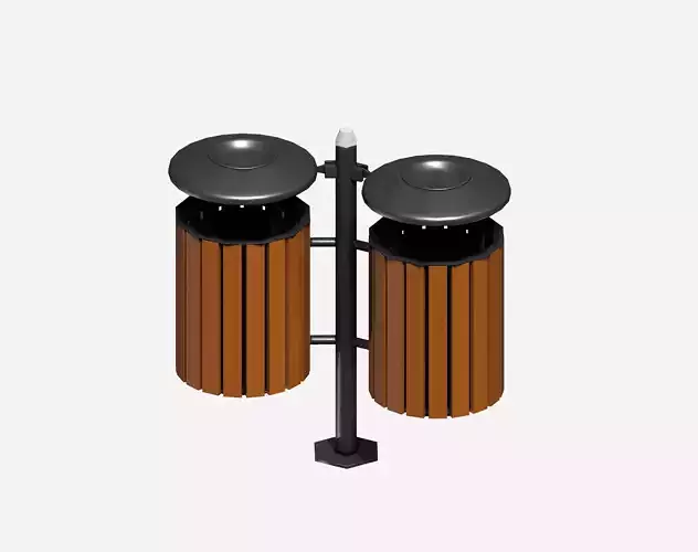 Double wooden circular cage  trash can with tap cover Low-poly 3D model