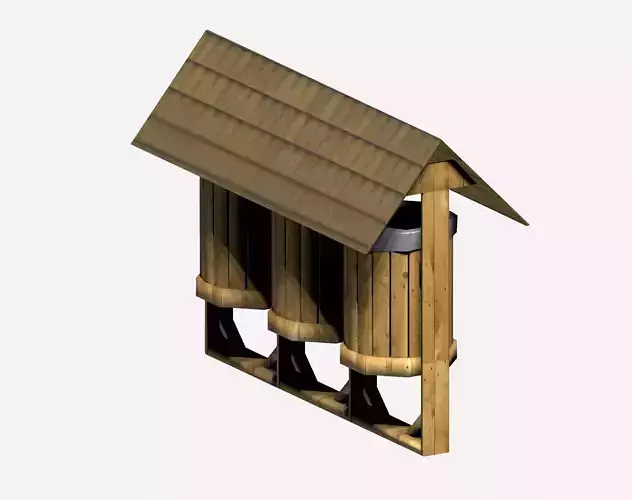 Wooden big triple street dust bin with carrier bag Low-poly 3D model