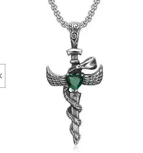 Snake Wing Cross Pendant for Men Snake Sword Jewelry 