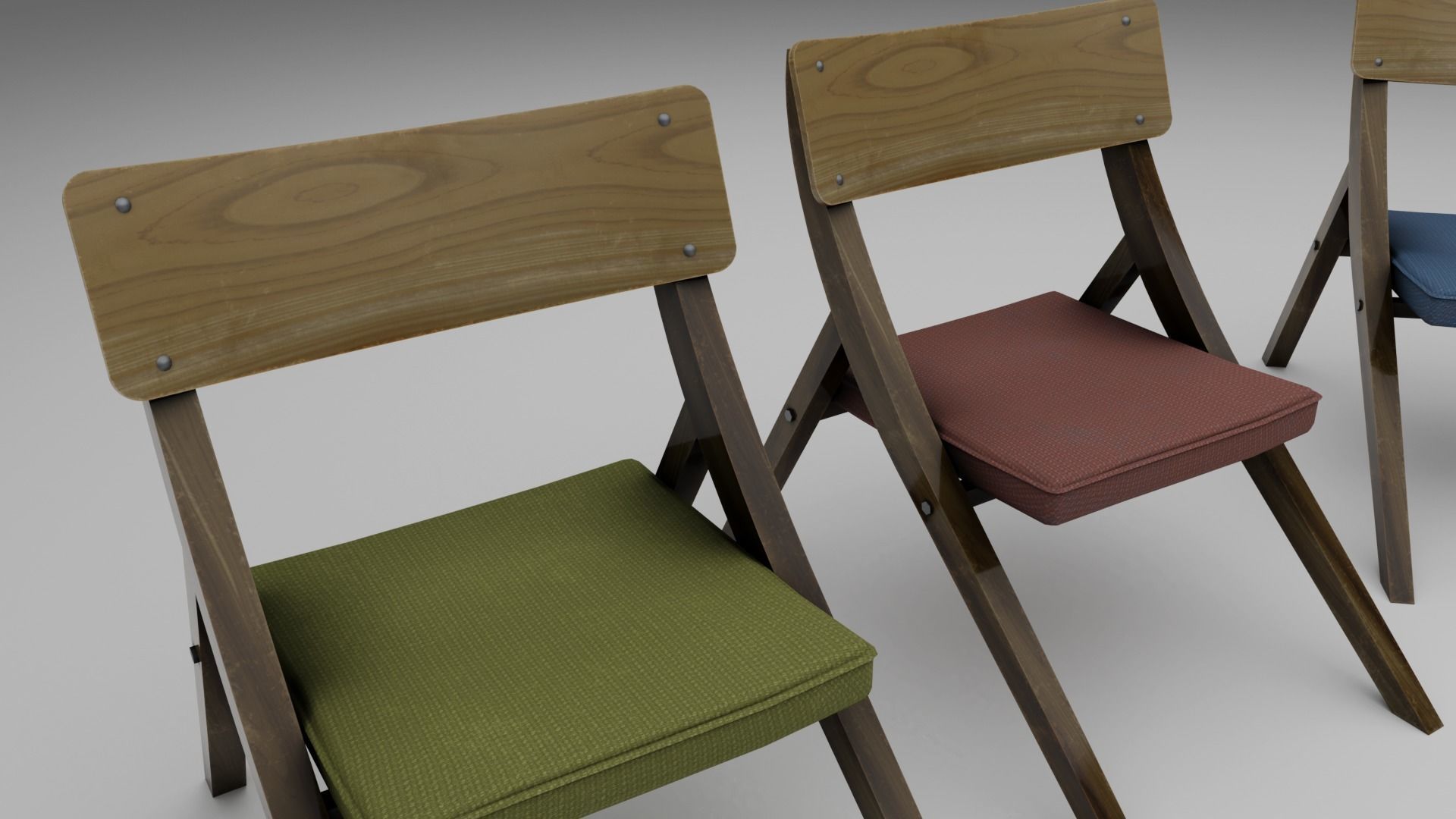 Vintage 1970s Soviet Chair 3D Model Set Low-poly 3D model_4