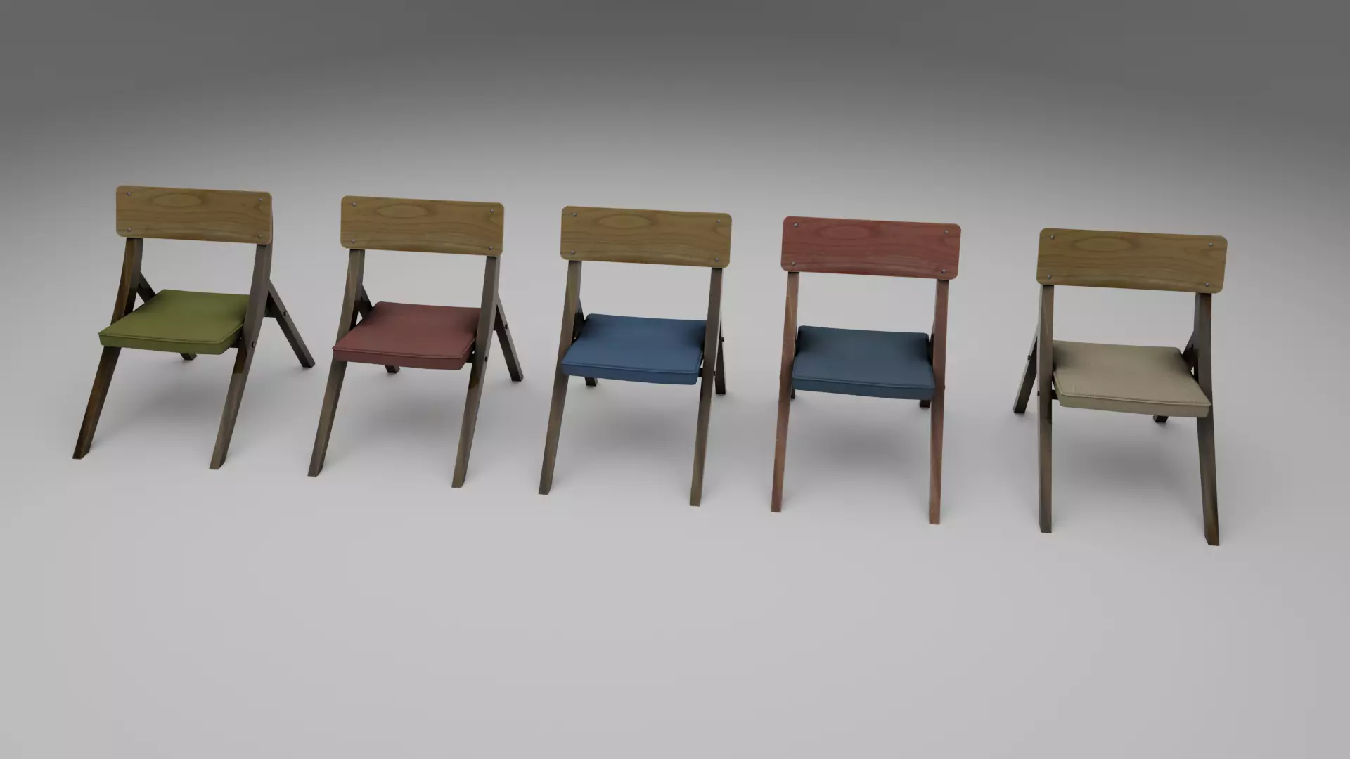 Vintage 1970s Soviet Chair 3D Model Set Low-poly 3D model_0
