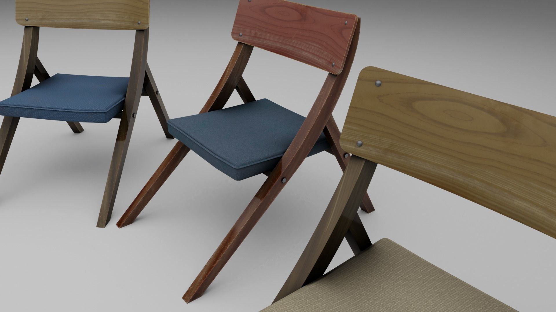 Vintage 1970s Soviet Chair 3D Model Set Low-poly 3D model_3