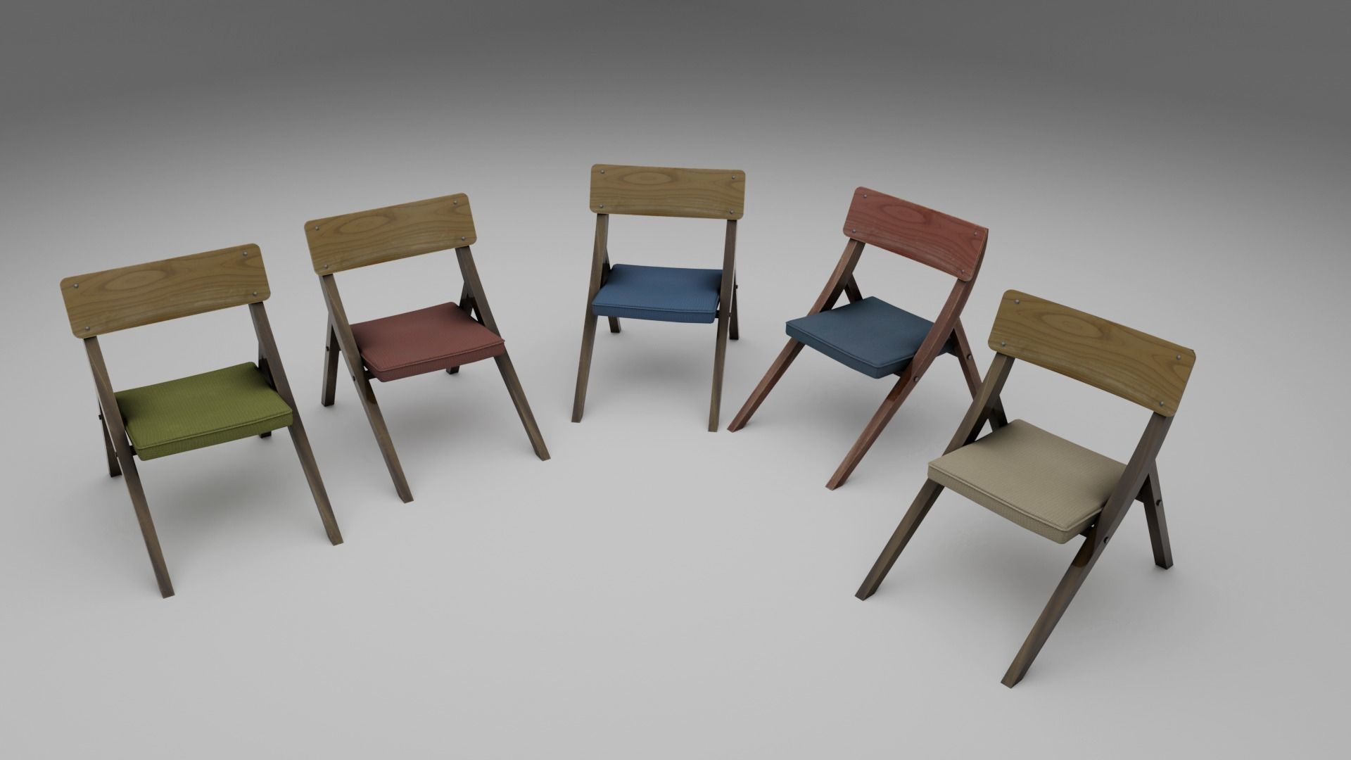 Vintage 1970s Soviet Chair 3D Model Set Low-poly 3D model_2
