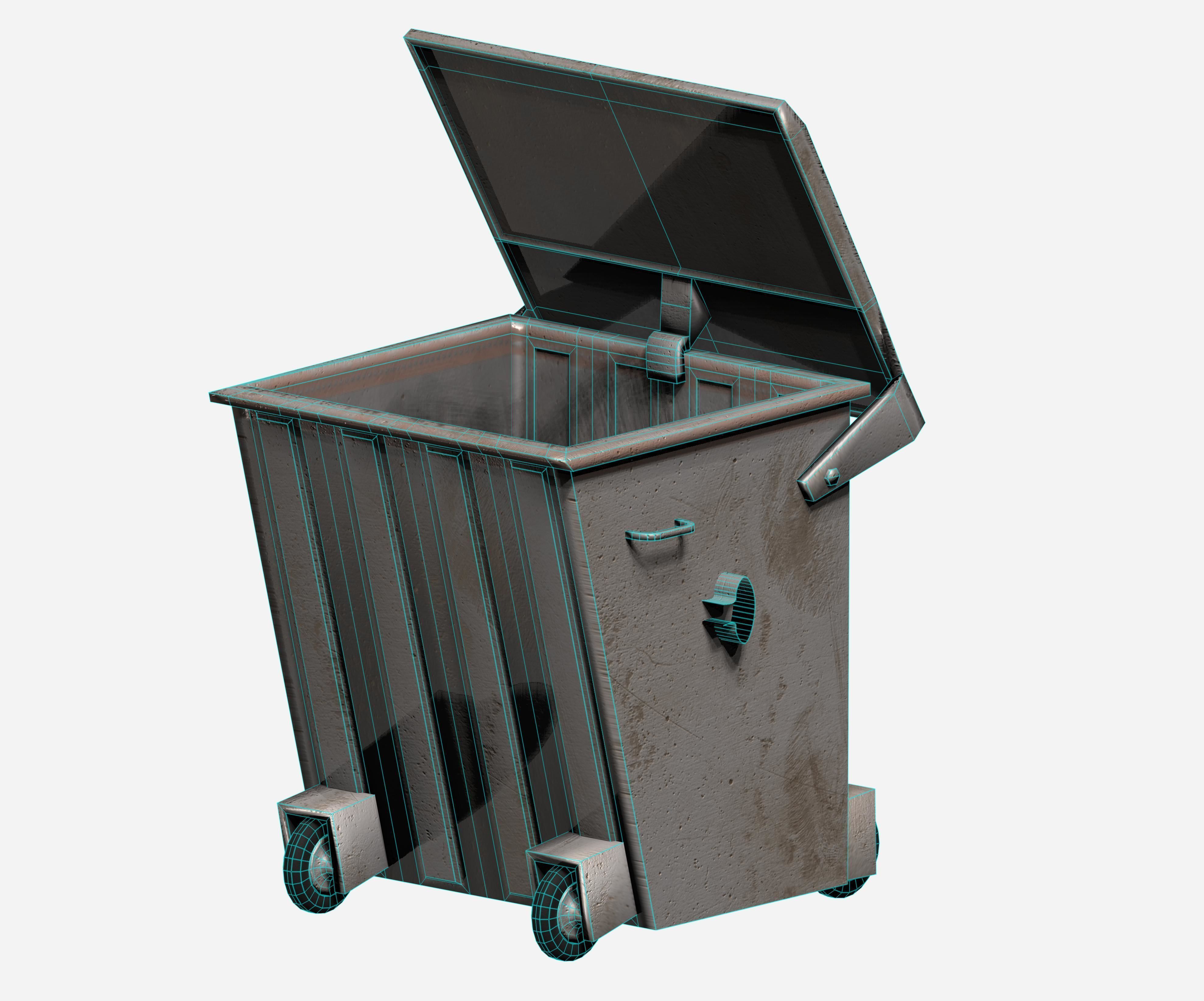 Galvanize big street garbage container Low-poly 3D model_5