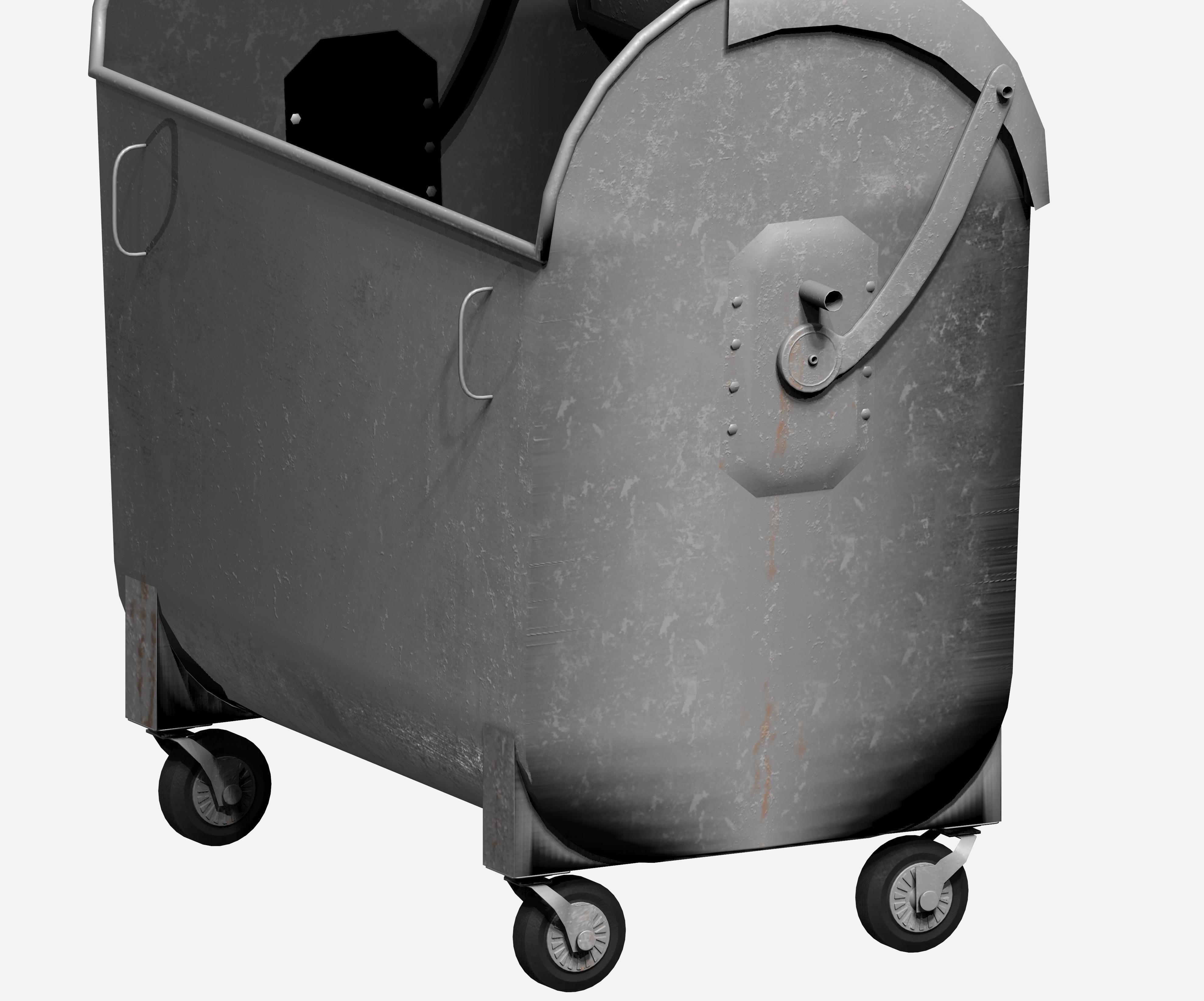 Galvanize big street garbage container with adjustable cover Low-poly 3D model_2