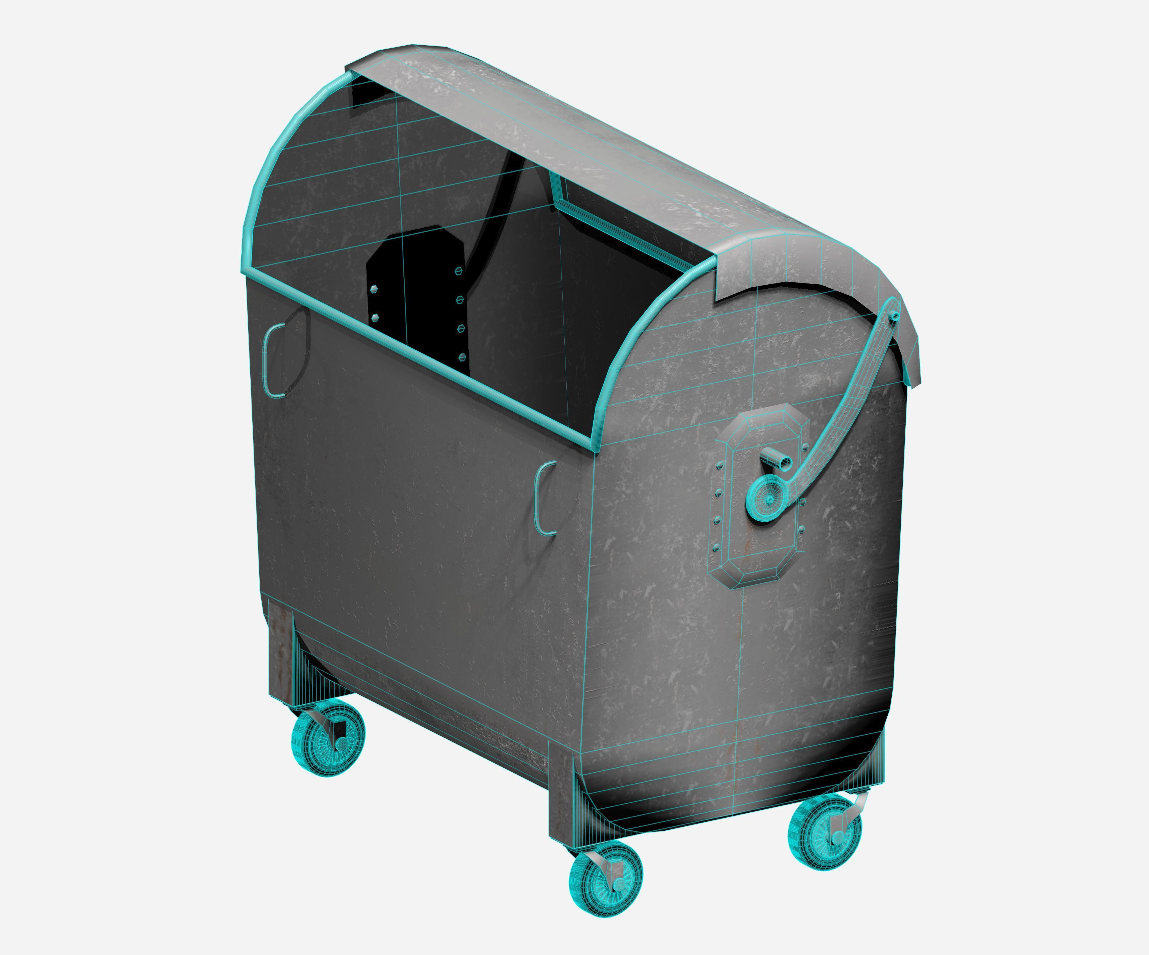 Galvanize big street garbage container with adjustable cover Low-poly 3D model_5