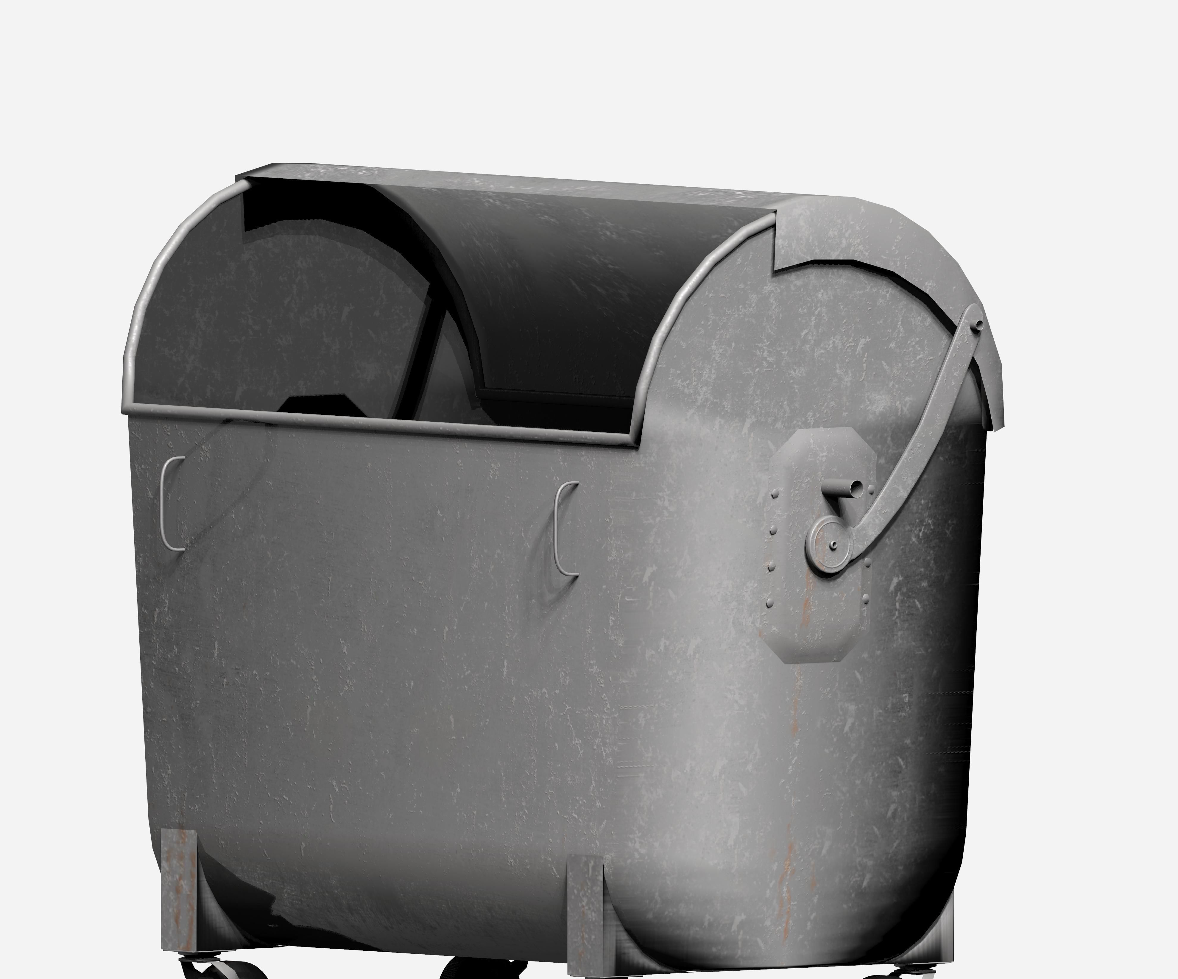 Galvanize big street garbage container with adjustable cover Low-poly 3D model_1