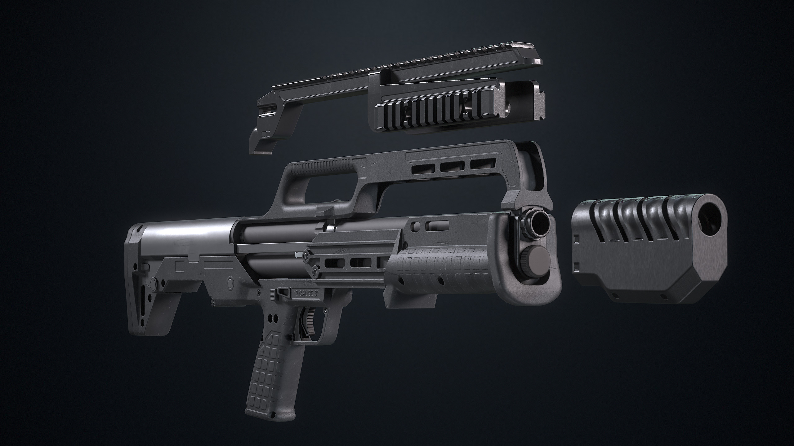 Tech-7 Shotgun Low-poly 3D model_9