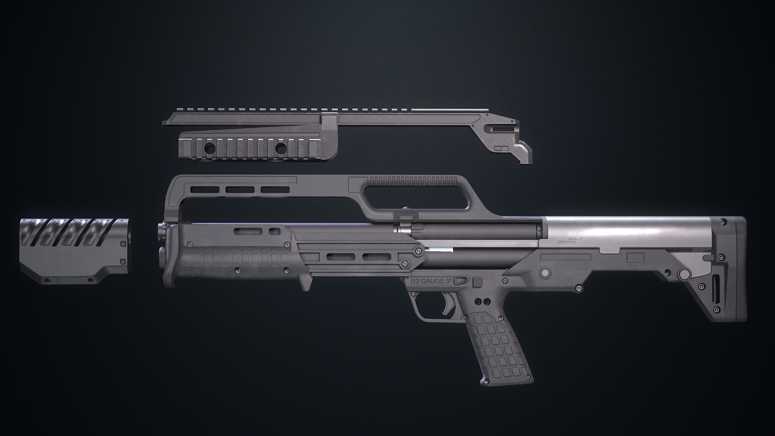 Tech-7 Shotgun Low-poly 3D model_10