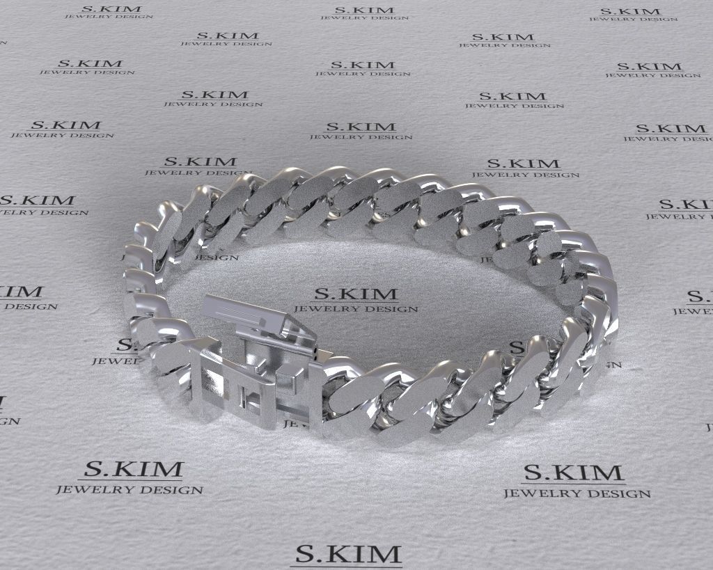 Miami cuban Chain or Bracelet link and lock 8mm 10mm 12mm 15mm 3D print model_1