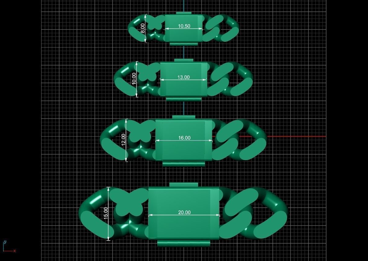 Miami cuban Chain or Bracelet link and lock 8mm 10mm 12mm 15mm 3D print model_3