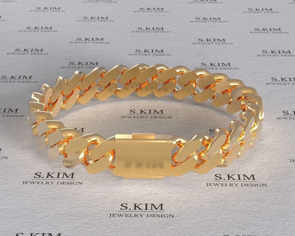 Miami cuban Chain or Bracelet link and lock 8mm 10mm 12mm 15mm 3D print model_2
