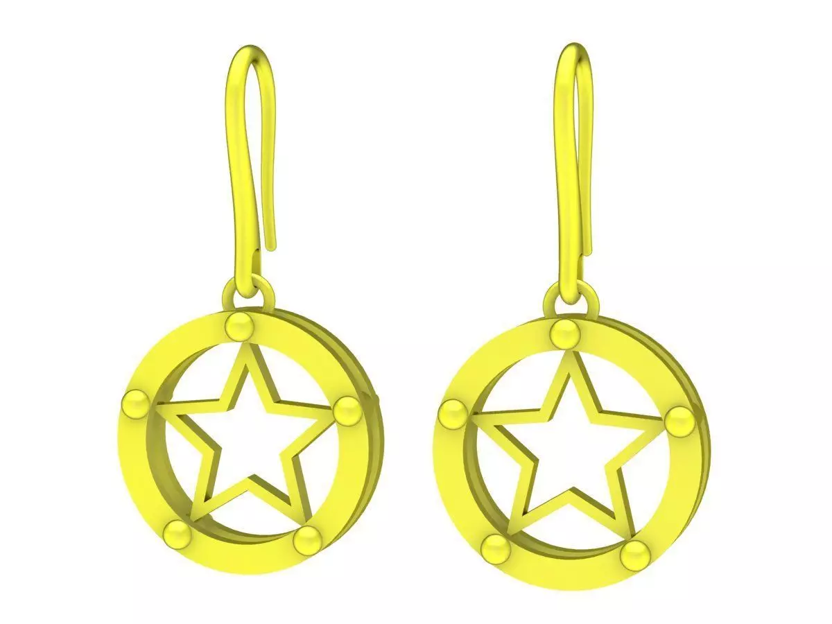 Minimal Star Disc Drop Earrings 3D Model 6770 3D print model