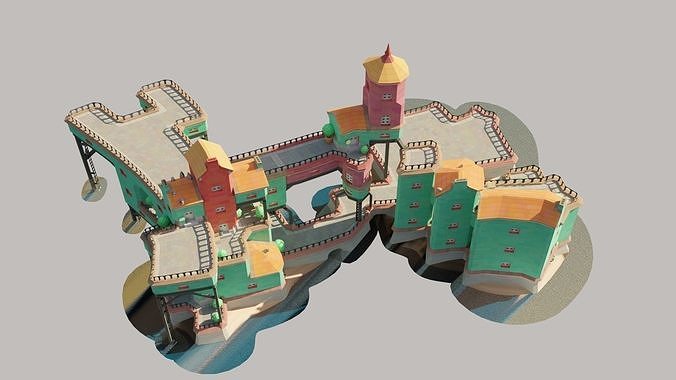 Low Poly 3d Cartoon City with Old house Low-poly 3D model 7