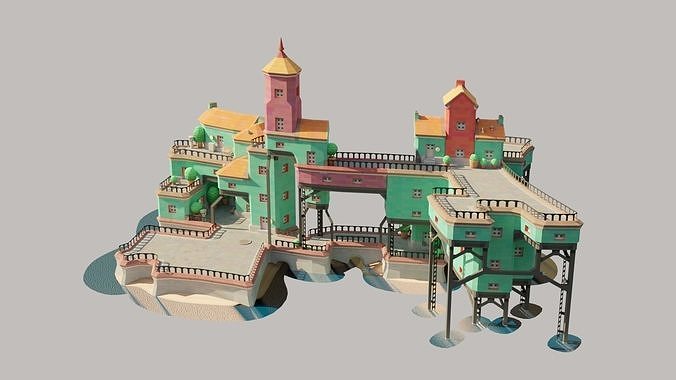 Low Poly 3d Cartoon City with Old house Low-poly 3D model 5