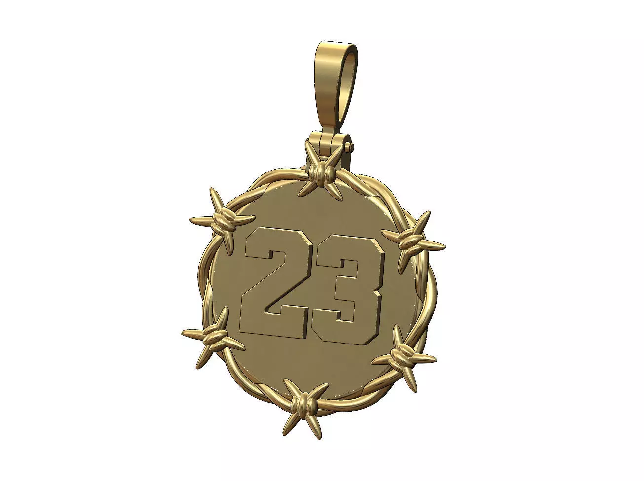 Number 23 barbwire round pendant with bail 3D print model