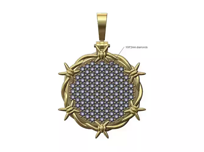Iced diamond barbwire thornes pendant bail 3D print model