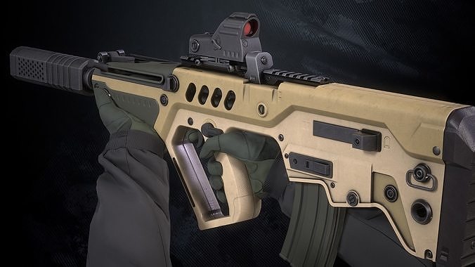 TAR21 Assault Rifle With Hands And Weapon Case Low-poly 3D model