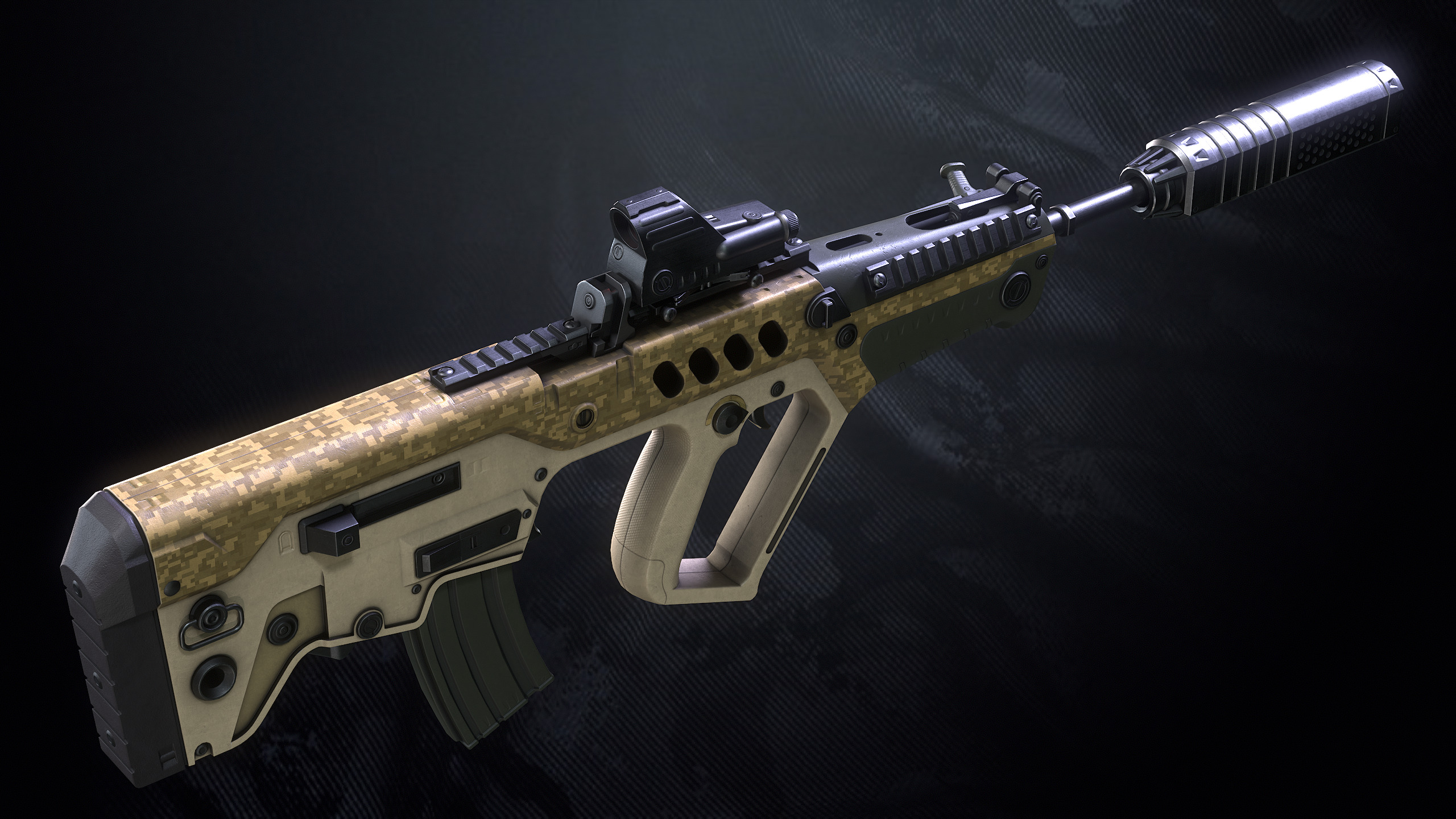 TAR21 Assault Rifle With Hands And Weapon Case Low-poly 3D model_11