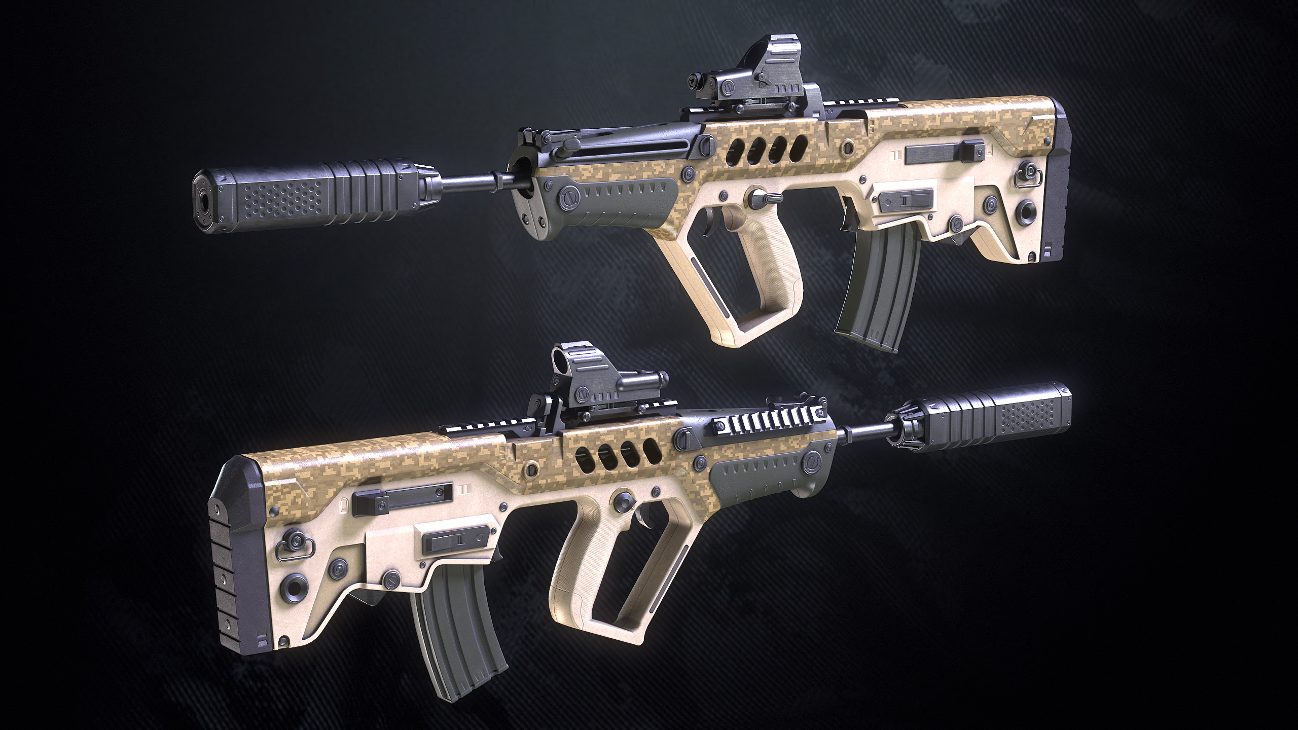 TAR21 Assault Rifle With Hands And Weapon Case Low-poly 3D model_15