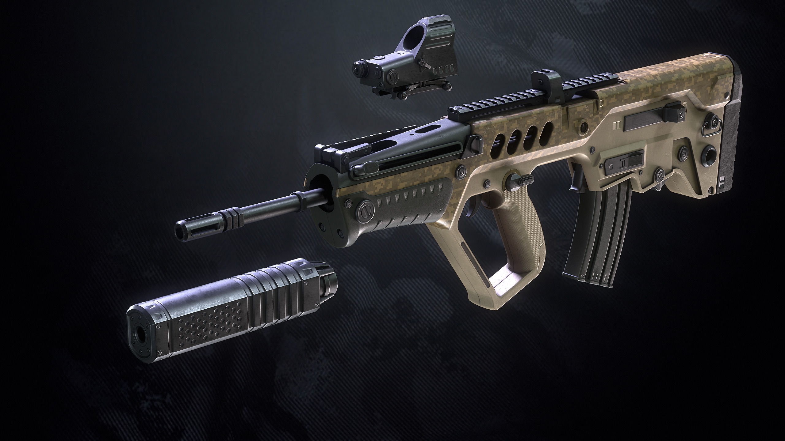 TAR21 Assault Rifle With Hands And Weapon Case Low-poly 3D model_10