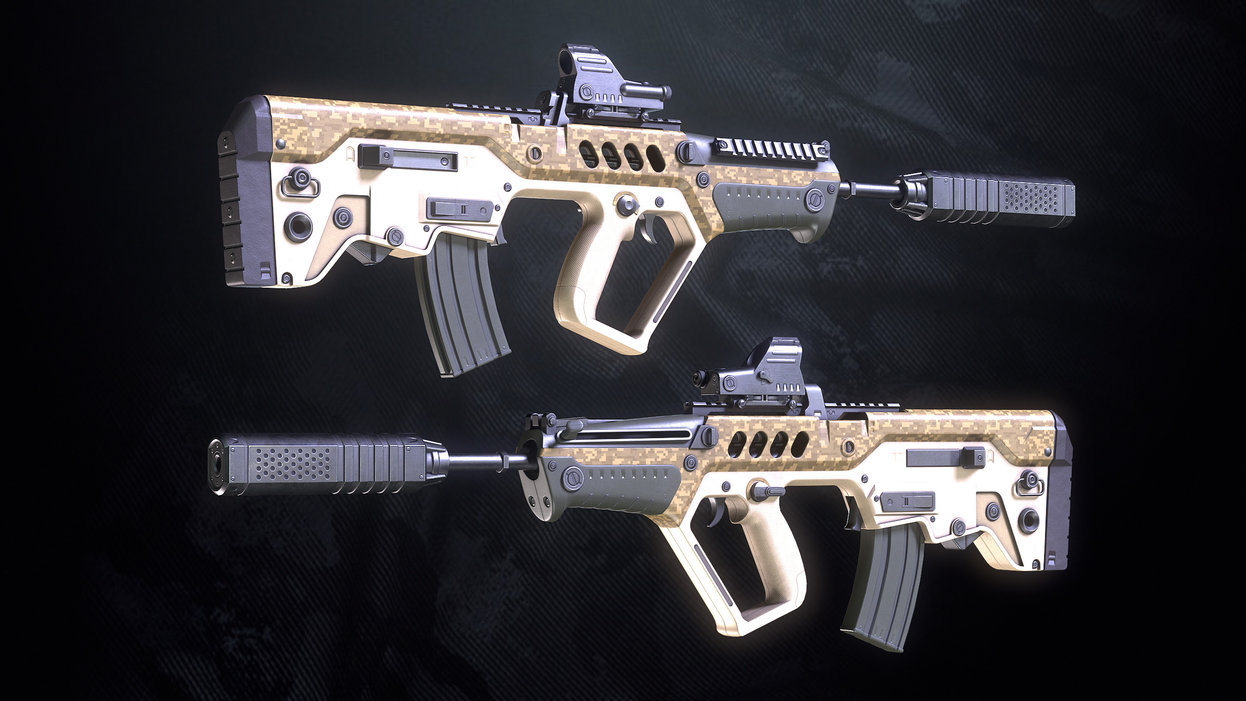 TAR21 Assault Rifle With Hands And Weapon Case Low-poly 3D model_8