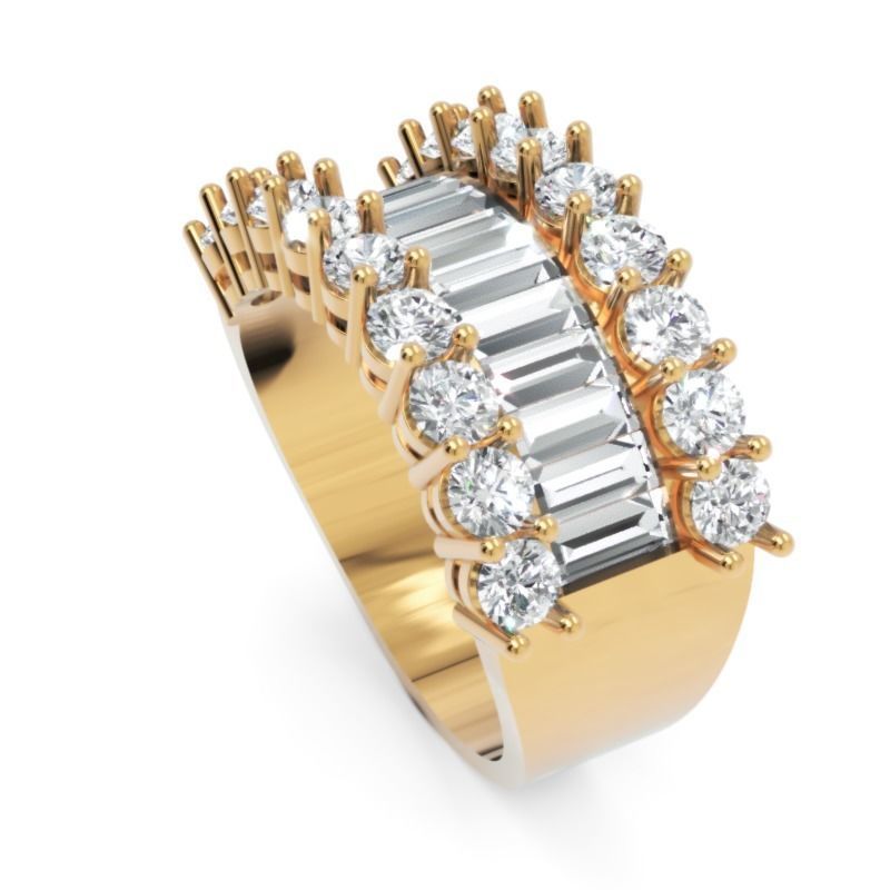 Luxury Wide Diamond Ring 3D Model Baguette and Round Cut Stones 3D print model_2