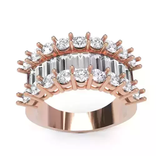 Luxury Wide Diamond Ring 3D Model Baguette and Round Cut Stones